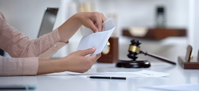 Divorced woman holding envelope with alimony